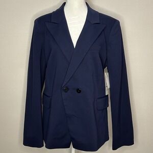 DKNY Jeans Navy Blue Double Breasted Blazer Jacket 12 NWT Minimal Corporate Core